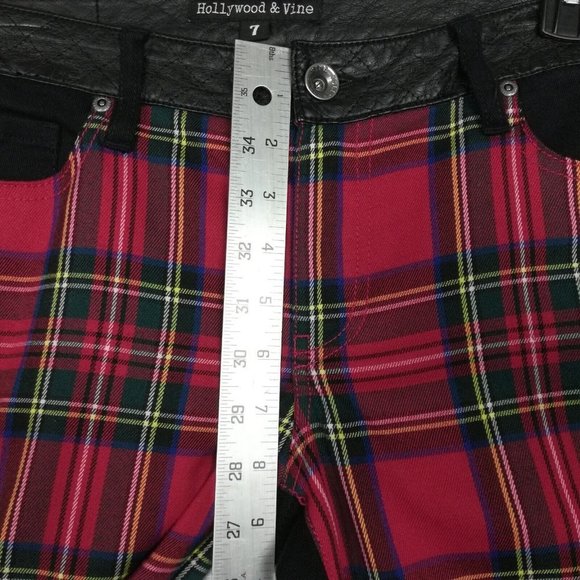 Hollywood & Vine Womens Jeans Jeggings Red Plaid Black Low Rise Denim Juniors 7 - Picture 4 of 10